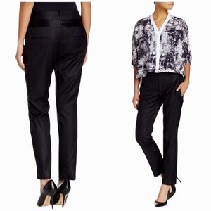 Helmut Lang 100% Wool Trouser Pants Size 6 Black Satin Trim Slim Tapered Ankle